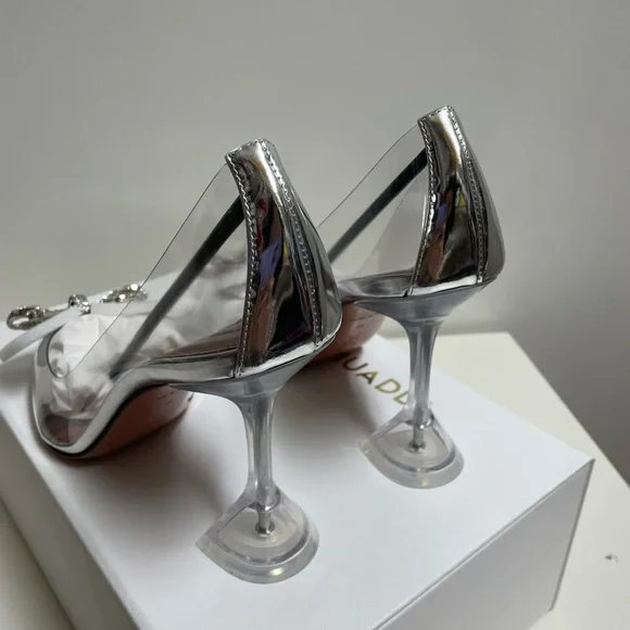 AMINA MUADDIRosie crystal-embellished bow-detailed PVC pumps
